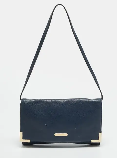 Michael Kors Frame Flap Navy Blue Leather Shoulder Bag