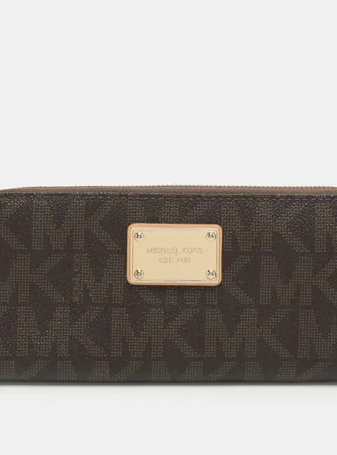 Michael Kors Brown Signature Coated Canvas Zip Around Wallet