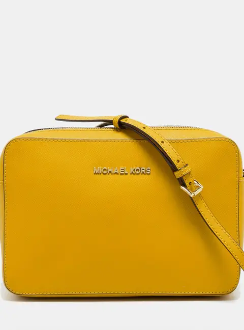 Michael Kors East West Jet Set Large Mustard Leather Crossbody Bag