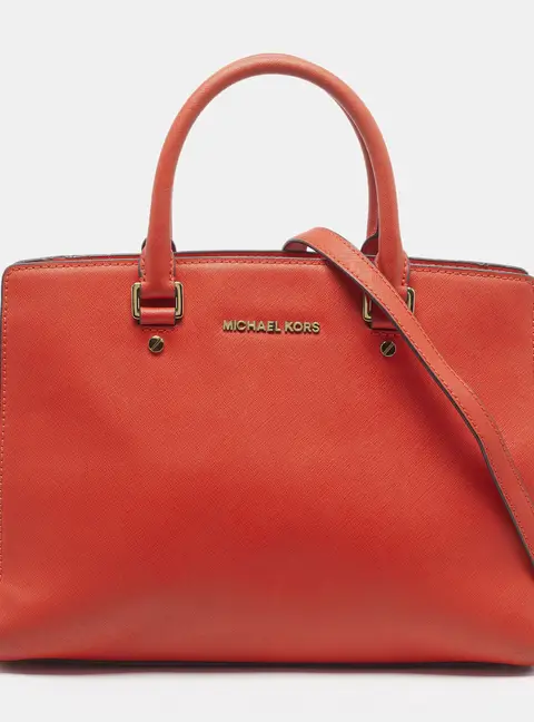 Michael Kors Selma Large Orange Leather Satchel
