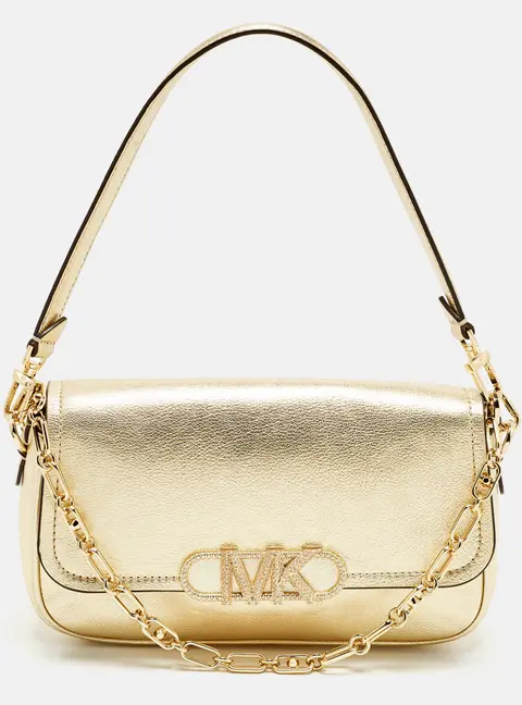 Michael Kors Parker Crystal Embellished Gold Leather Shoulder Bag