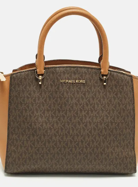 Michael Kors Ellis Brown Signature Coated Canvas and Leather Satchel