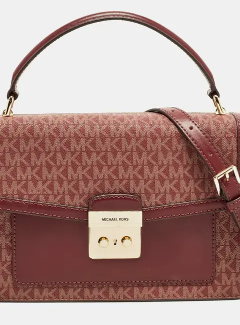 Michael Kors Johara Medium Burgundy Signature Coated Canvas Top Handle Bag