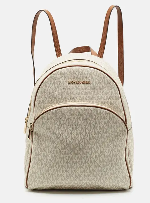 Michael Kors Abbey Large White Signature Coated Canvas Backpack