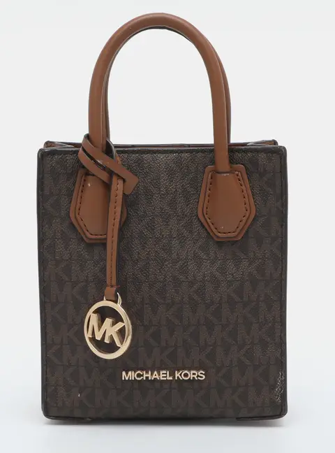Michael Kors Mercer XS Brown Signature Coated Canvas and Leather Crossbody Bag