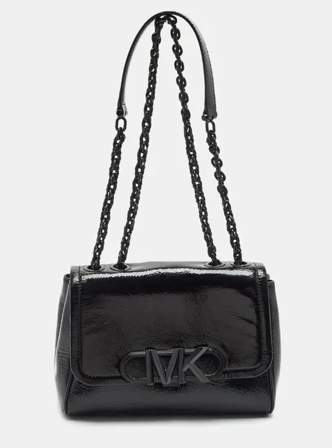 Michael Kors Parker Chain Medium Black Patent Leather Shoulder Bag