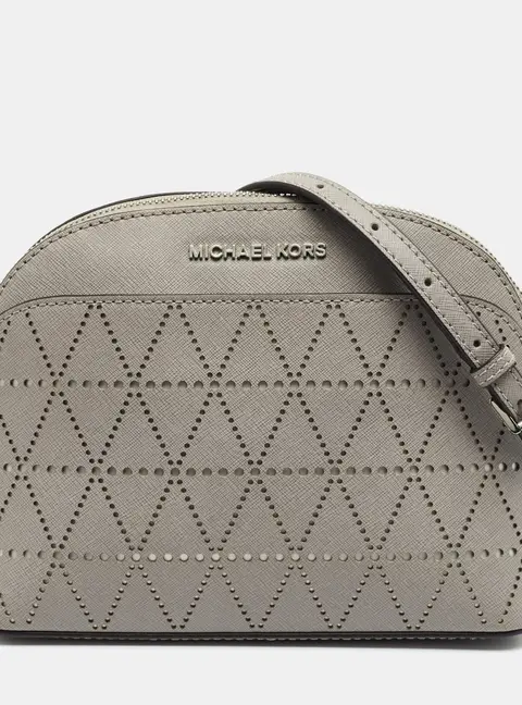 Michael Kors Emmy Perforated Grey Leather Shoulder Bag