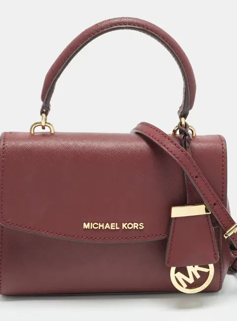Michael Kors Ava Mini Burgundy Leather Top Handle Bag