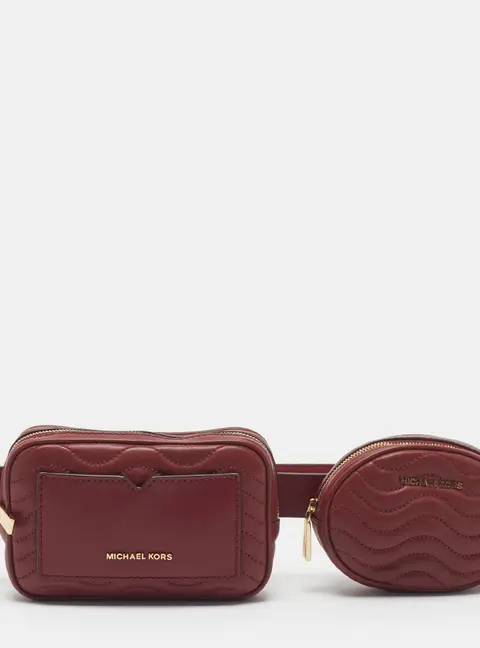 Michael Kors Double Pouch Utility Red Quilted Leather Belt Bag