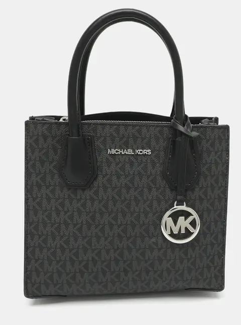 Michael Kors Mercer Medium Grey/Black Signature Coated Canvas Tote