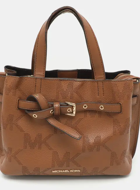 Michael Kors Brown Perforated Signature Leather Top Handle Bag