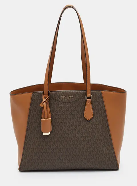 Michael Kors Taryn Brown Signature Coated Canvas and Leather Tote