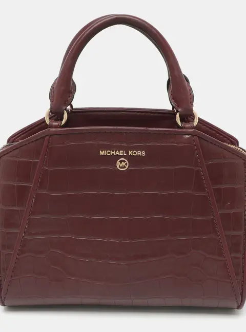 Michael Kors Cleo Burgundy Croc Embossed Leather Tote