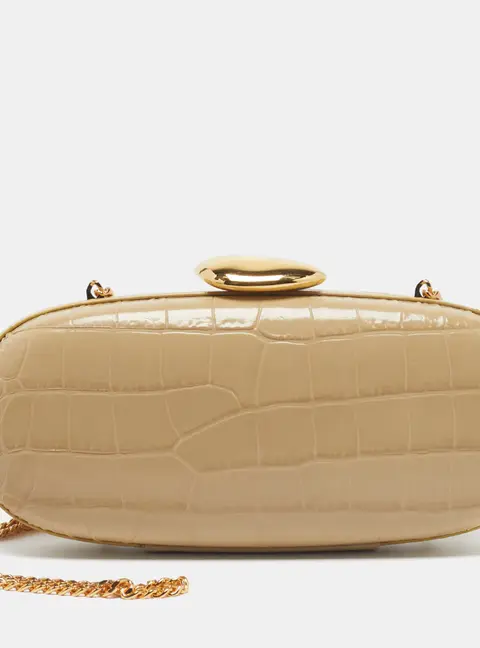 Michael Kors Tina Small Beige Croc Embossed Leather Minaudiere