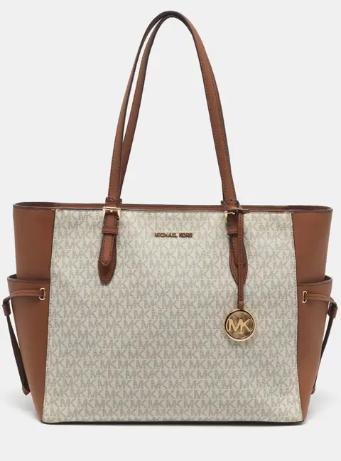 Michael Kors Gilly Large White/Brown Signature Coated Canvas Tote