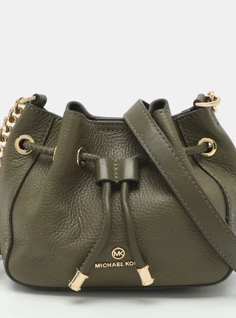 Michael Kors Phoebe Green Leather Drawstring Bucket Bag