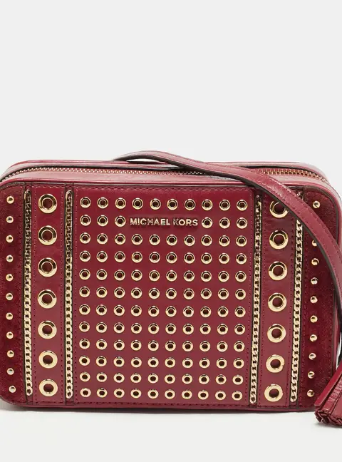 Michael Kors Jet Set Camera Grommet Red Leather Crossbody Bag