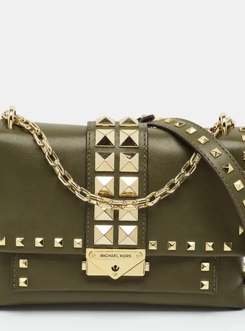 Michael Kors Cece Studded Medium Olive Green Leather Shoulder Bag
