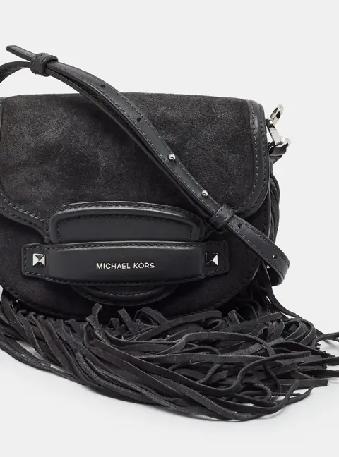 Michael Kors Fringe Grey Leather and Suede Crossbody Bag