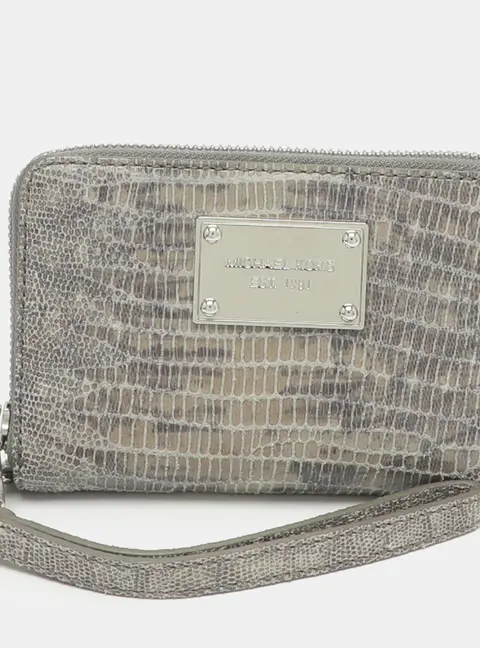Michael Kors Jet Set Travel Grey Lizard Embossed Leather Compact Wallet