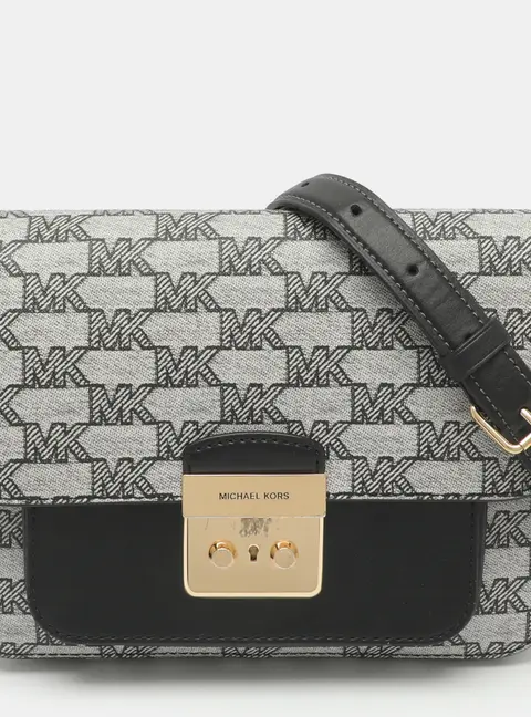 Michael Kors Sloan Grey/Black Signature Coated Canvas and Leather Shoulder Bag