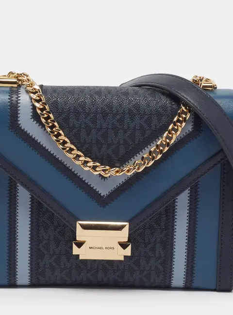 Michael Kors Whitney Three Tone Blue Signature Coated Canvas and Leather Shoulder Bag
