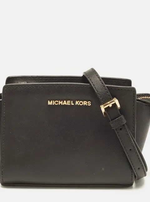 Michael Kors Selma Mini Black Saffiano Leather Crossbody Bag
