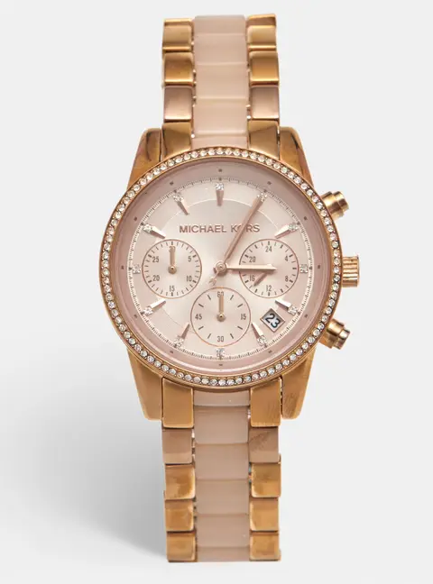 Michael Kors Ritz MK6307 Champagne Gold Tone Stainless Steel Acetate Women's Wristwatch 37 mm