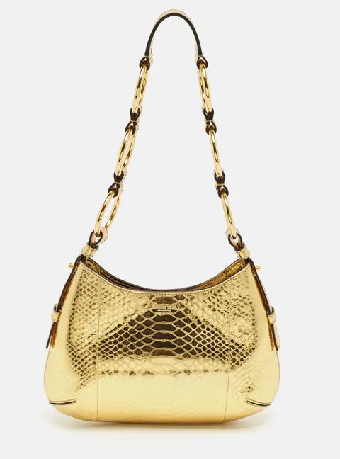 Michael Kors Collection Bardot Mini Gold Python Embossed Leather Hobo