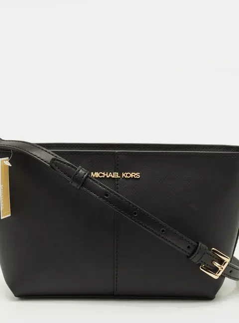 Michael Kors Jet Set Travel Black Leather Crossbody Bag