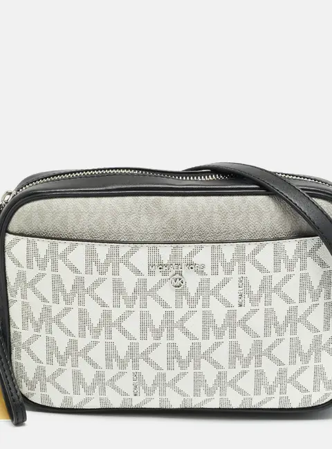 Michael Kors Jet Set Charm Large Tricolor Signature Coated Canvas Camera Crossbody Bag