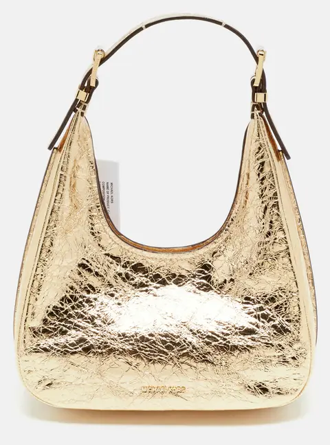 Michael Kors Nolita Small Gold Crinkled Patent Leather Hobo