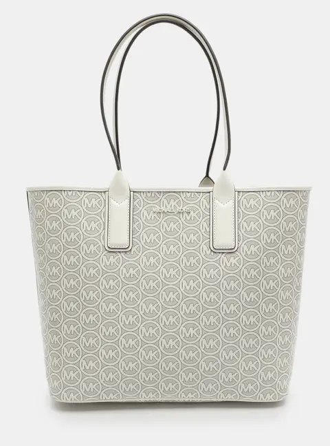 Michael Kors Jodie Large Optic White Coated Fabric Shopper Tote