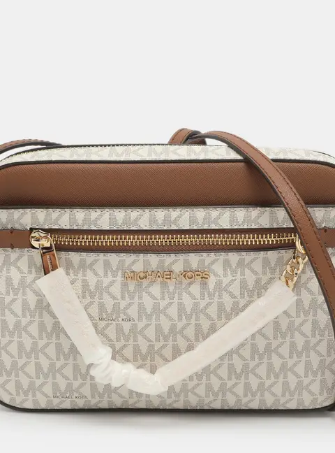 Michael Kors Jet Set EW Large White Signature Coated Canvas Crossbody Bag