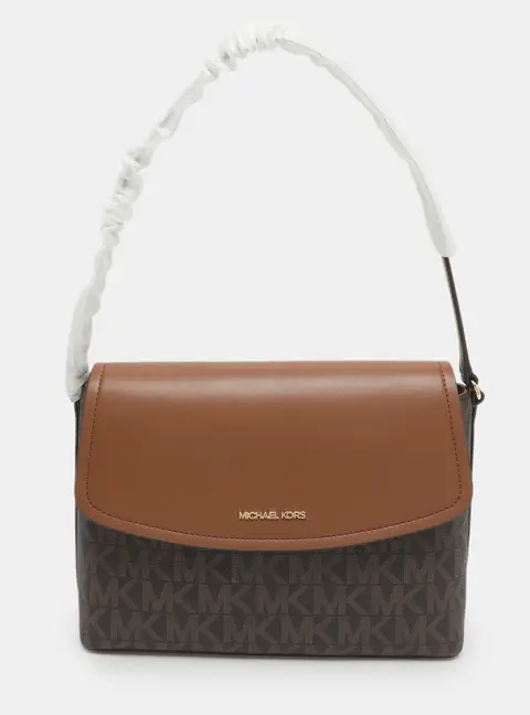 Michael Kors Ida Brown Signature Coated Canvas and Leather Shoulder Bag
