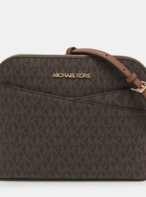 Michael Kors Jet Set Travel Medium Brown Signature Coated Canvas Crossbody Bag