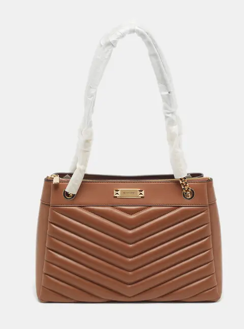 Michael Kors Whitney Chain Medium Brown Quilted Leather Tote