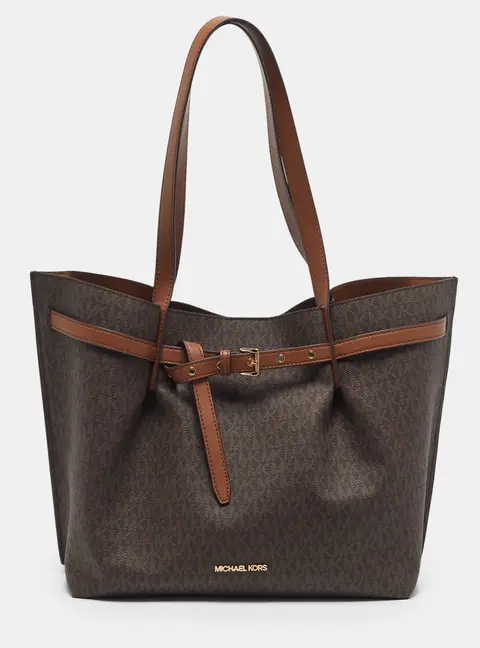 Michael Kors Emilia Large Brown Signature Coated Canvas and Leather Tote