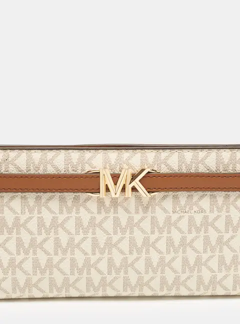 Michael Kors Reed White/Brown Signature Coated Canvas Long Wallet