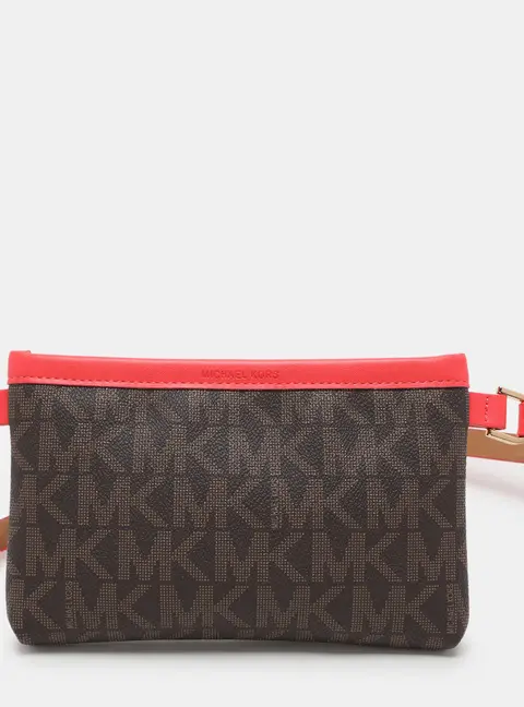 MICHAEL Michael Kors Brown/Red Signature Coated Canvas and Leather Belt Bag