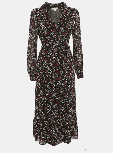 MICHAEL Michael Kors Black Floral Print Crepe Wrap Dress S