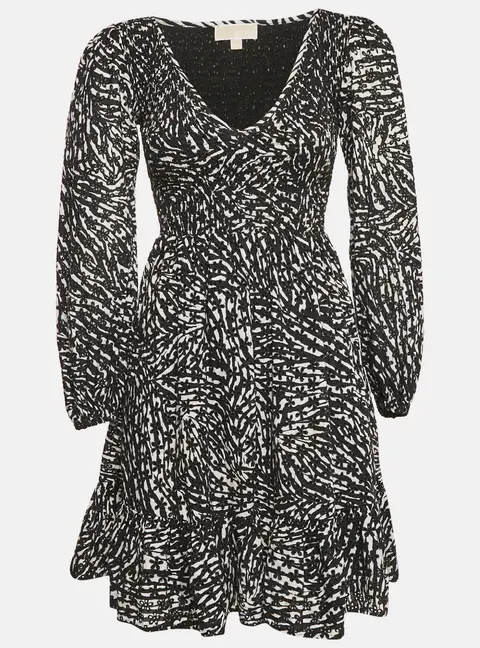 MICHAEL Michael Kors Black Broderie Anglaise Cotton Smocked Mini Dress XXS