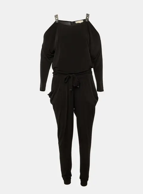 MICHAEL Michael Kors Black Jersey Cold Shoulder Jumpsuit M