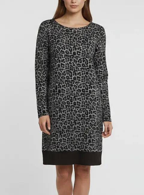 Michael by Michael Kors Black Printed Jersey Long Sleeve Dress XL
