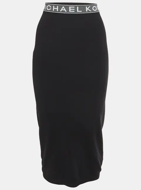 MICHAEL Michael Kors Black Logo Tape Stretch Knit Midi Skirt M