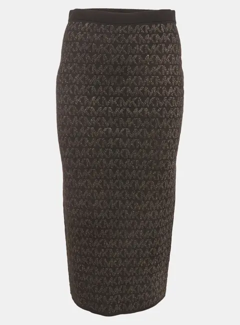 MICHAEL Michael Kors Black Monogram Lurex Knit Pencil Skirt S