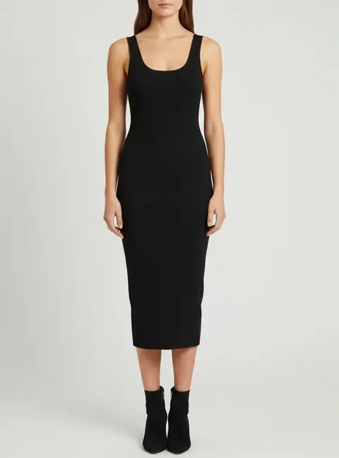 Michael Michael kors Black Stretch Rib Knit Cut-Out Midi Dress M