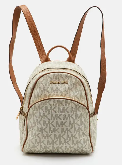 MICHAEL Michael Kors Jet Set White/Brown Signature Coated Canvas and Leather Backpack