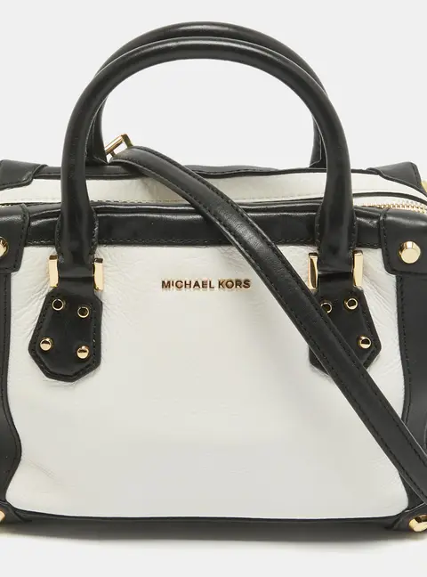 MICHAEL Michael Kors White/Black Leather Small Taryn Satchel