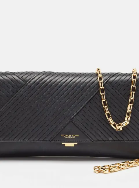 MICHAEL Michael Kors Quilted Black Leather Flap Chain Clutch